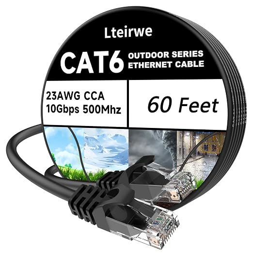 CAT6 Ethernet Cable 60FT 23AWG High Speed 500MHz 10Gbps Transmission Speed by Lteirwe