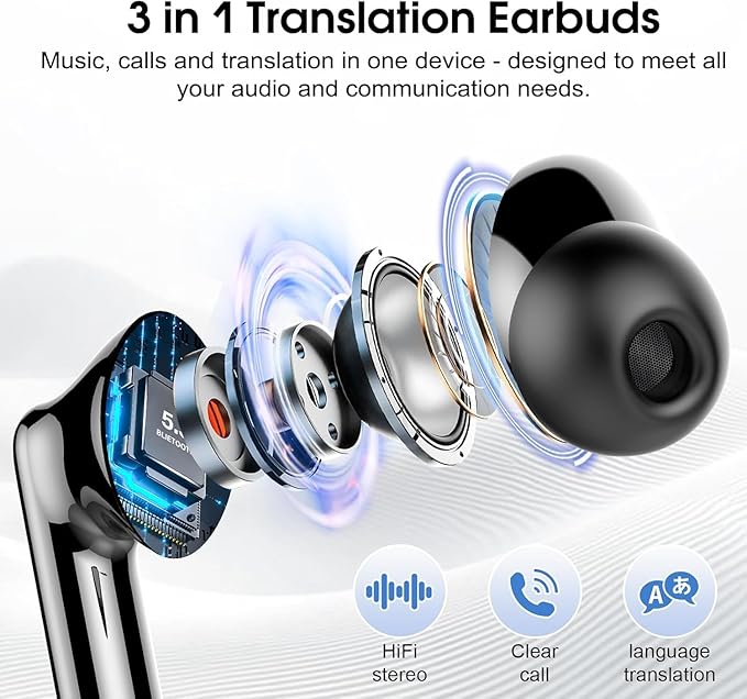 Ai Translation Earbuds Real Time, 3-in-1 Buletooth 5.3 Translator Earbuds - Image 5