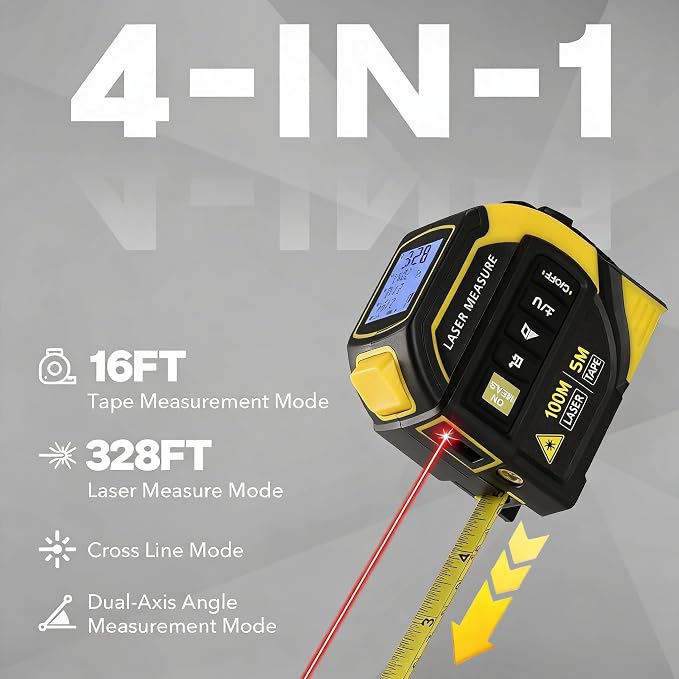 4-in-1 Digital Laser Tape Measure, 16FT Measuring Tape, 328ft Laser Distance - Image 2