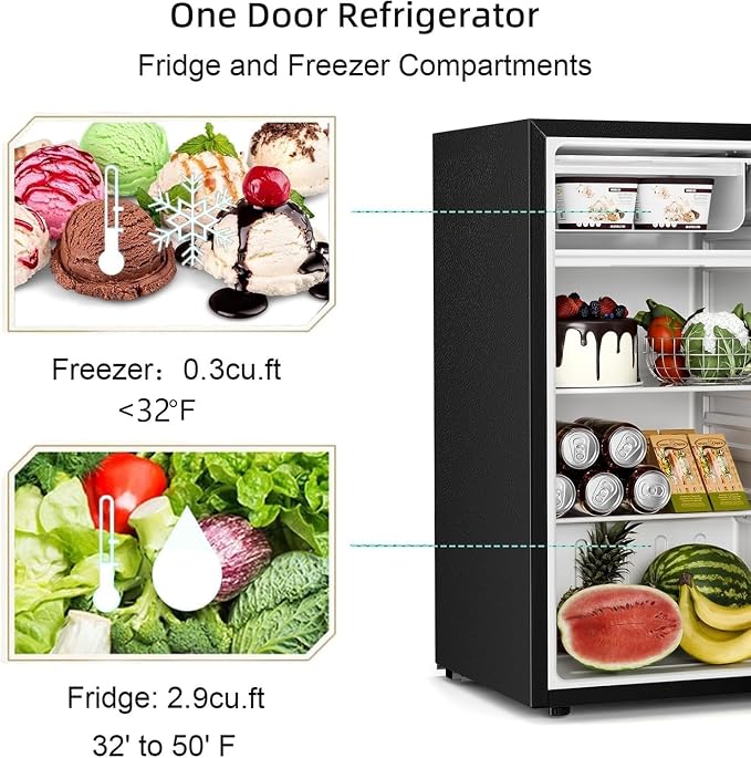 Antarctic Star Mini Compact Refrigerator with Freezer, 3.2 Cu.Ft. Single Door with Adjustable Thermostat,Removable Glass Shelves for Apartment/Dorm/Office,BLACK - Image 4