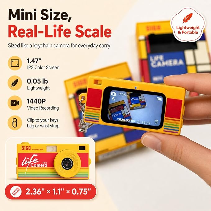 Mini Keychain Digital Camera, 1440P Video, 2MP Photos, 16GB Card, Type C - Image 2
