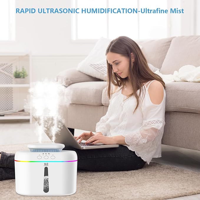 2L humidifiers for bedroom humidifier Home Ultra-Quiet 28 dB Quiet Supersized Cool Mist Air Humidifier for Baby Nursery，Dual Nozzie，Easy to Clean & Fill, 7 Color NightLight (White) - Image 3