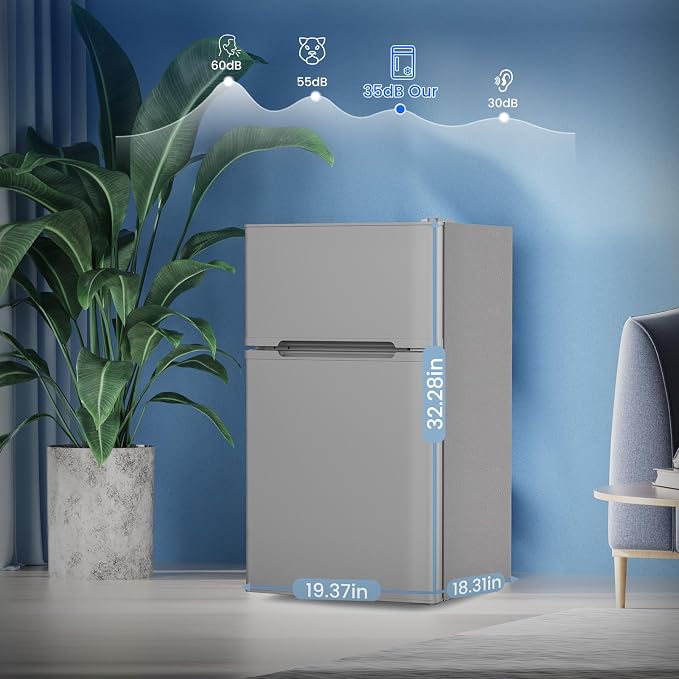Electactic 3.1 Cu.Ft Mini Fridge with Freezer for Bedroom Office, Grey | 2 Reversible Door, Removable Glass Shelves, Adjustable Thermostat, Energy Efficient Compact Small Refrigerator for Dorm - Image 7