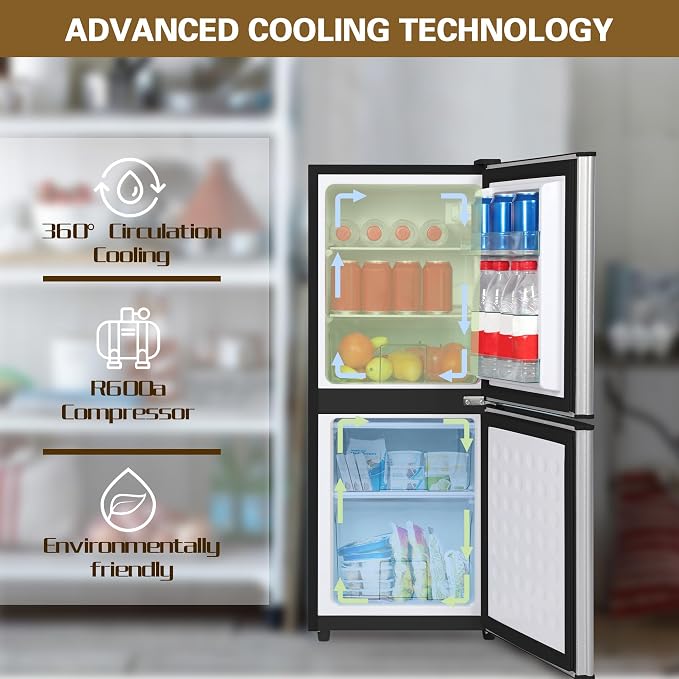 4.2 Cu. Ft. Mini Fridge with Freezer, Small Refrigerator Silver | with 7-Level Adjustable Thermostat, Mini Refrigerator Compact Fridge and Freezer for Dorm, Office, Apartment, College, RV - Image 7