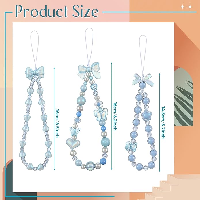 Ecally 3 Pcs Phone Charms Strap Camera Charm Strap Pearl Beaded Butterfly Bow - Image 2