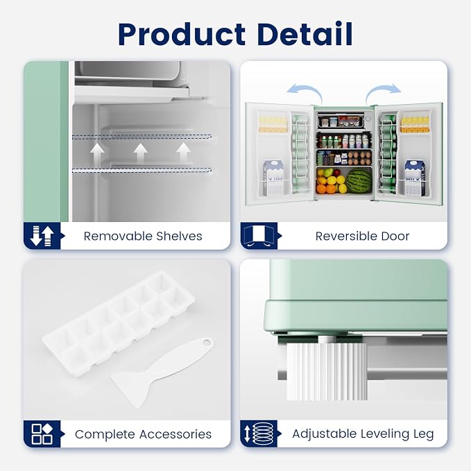 2.6 Cu Ft Small Fridge with Freezer for Office Green | Mini Refrigerator for Dorm Bedroom, Compact Fridge, Energy-efficient, Low Noise - Image 5
