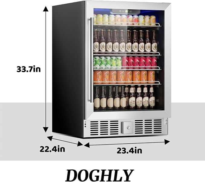 DOGHLY 24 Inch Beverage Refrigerator, 182 Cans Drink Fridge with Glass Door | Built-in Cooler for Soda Wine Beer, Advanced Cooling, Safety Lock, Freestanding Beverage Fridge for Kitchen Bar Office - Image 3
