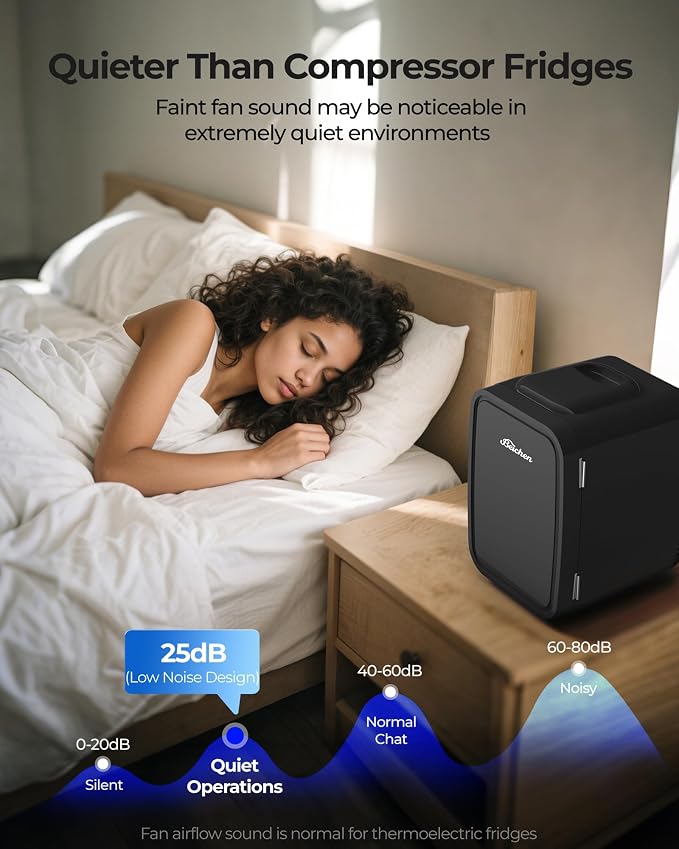 BEICHEN Mini Fridge 4 Liter/6 Can Portable Compact Refrigerator | for Bedroom Office Dorm Car, Fast Cooling, Low Noise, 100-125V AC/5-12V USB, for Skincare, Food, Drinks(Black) - Image 6