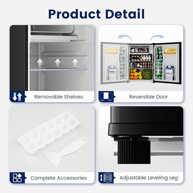2.6 Cu Ft Small Fridge with Freezer for Office Black | Mini Refrigerator for Dorm Bedroom, Compact Fridge, Energy-efficient, Low Noise - Image 5