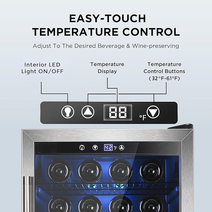 Electactic Wine Cooler 37 Bottle Freestanding Fridge with Stainless Steel Reversible Glass Door, 145 Can Beverage Refrigerator Quiet Compressor for Home Kitchen Bar, 4.5 Cu.ft Silver - Image 3