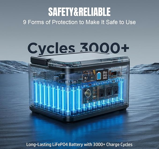 Portable Power Station 650W (1200W Peak), 576Wh Solar Generator, LiFePO4 Battery 3.5 Hour Fast Charging, Solar Generator for Home & Emergency Backup, Hurricane, CPAP (Solar Optional) - Image 7