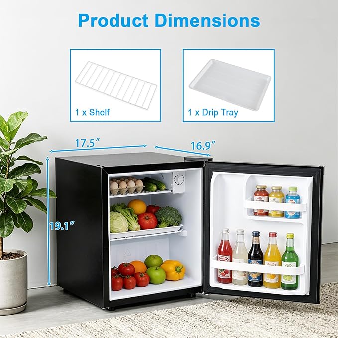 COSTWAY 1.7 Cu.Ft Mini Fridge with Compartment for Dorm Office Bedroom | Compact Small Refrigerator with Adjustable Thermostat, Reversible Single Door & Low Noise, for Drinks Fruits Snacks (Black) - Image 2