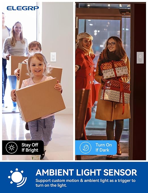 ELEGRP Smart Motion Sensor Switch, 2.4GHz Wi-Fi 3 Way Light Switch Compatible - Image 7