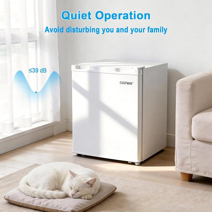 COSTWAY 1.7 Cu.Ft Mini Fridge with Compartment for Dorm Office Bedroom | Compact Small Refrigerator with Adjustable Thermostat, Reversible Single Door & Low Noise, for Drinks Fruits Snacks (White) - Image 6