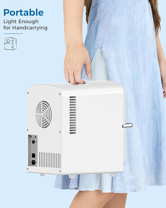 Electactic Mini Fridge for Skincare, 4L/6 Cans Portable Compact Cosmetic Fridge, Desktop Fridge with AC/DC Adapters, Observation Window, Small Cooler and Warmer for Beverage, Makeup, Bedroom, White - Image 7