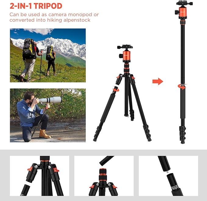 GEEKOTO 77’’ Tripod, Camera Tripod - Image 6