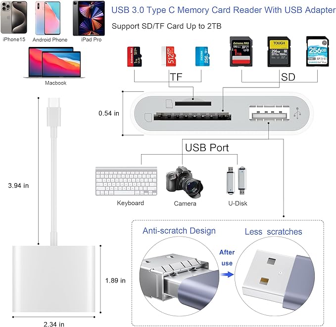 SD Card Reader, USB 3.0 Type C High Speed to SD/TF Card Adapter - Image 2