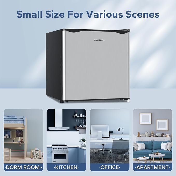 1.7 Cu.Ft Mini Fridge with Freezer for Dorm Office,Silver | Compact Refrigerator Office, Energy Saving Small Fridge Reversible Single Door, Low Noise for Bedroom Small Apartment - Image 9