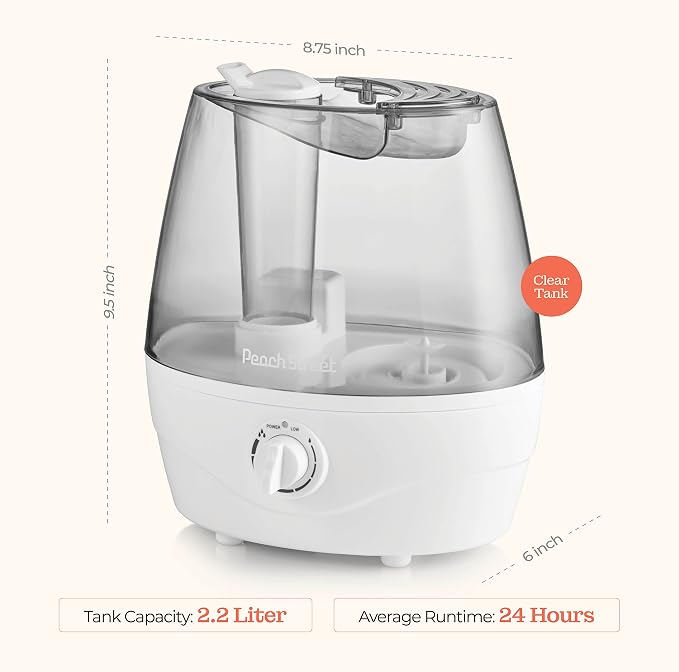 Cool Mist Humidifier - 2.2L Water Tank, for Bedroom, Baby, Quiet Ultrasonic Air Vaporizer, Adjustable Mist Level, 360 Nozzle Rotation, Auto-Shut Off, Large Area Humidifiers Easy Fill and Clean (Grey) - Image 7