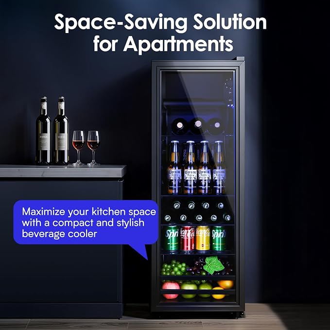 Anypro Beverage Refrigerator Cooler 4.8 Cu.Ft, Mini Fridge with Freeze with Glass Door for Soda Beer or Wine, Small Drink Dispenser Machine for Home Office Bar, 7 Temperatures, Adjustable Shelves - Image 8