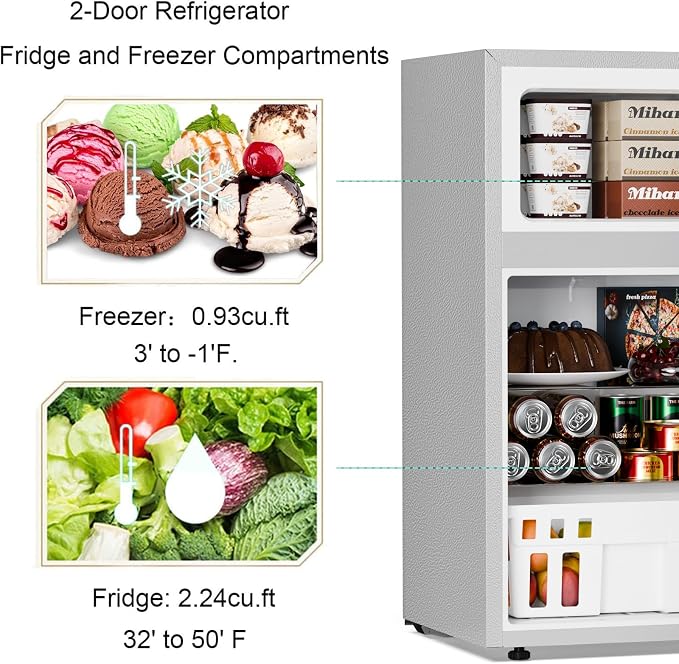 Antarctic Star Mini Compact Refrigerator, 3.2 Cu.Ft. Separate Freezer Double 2-Door Adjustable Removable Shelves For Basement/Apartment/Dorm/Office,GREY - Image 4