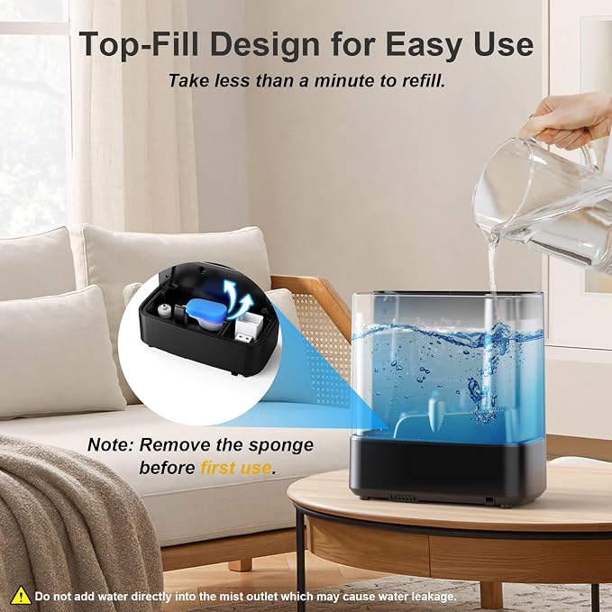 JRD Warm & Cool Mist Humidifiers for Bedroom 5L, Quiet Ultrasonic Air Humidifier Fast Symptom Relief, 50H Runtime, Oil Diffuser, 12H Timer, 7 Color Light for Large Room, Office, Baby, Plants-Black - Image 6