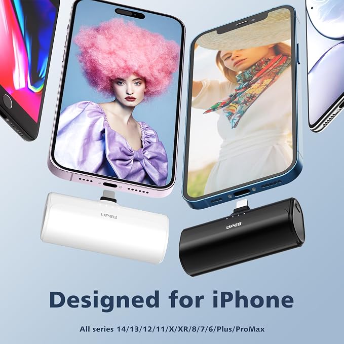 UPEB Small Portable Charger for iPhone 5000mAh 2 Packs with Built in Cable, MFi Certified Compact Power Bank Cordless External Battery Pack for All iPhone Series 14/13/12/11/XR/X/SE/8/7/6 Pro Max - Image 2
