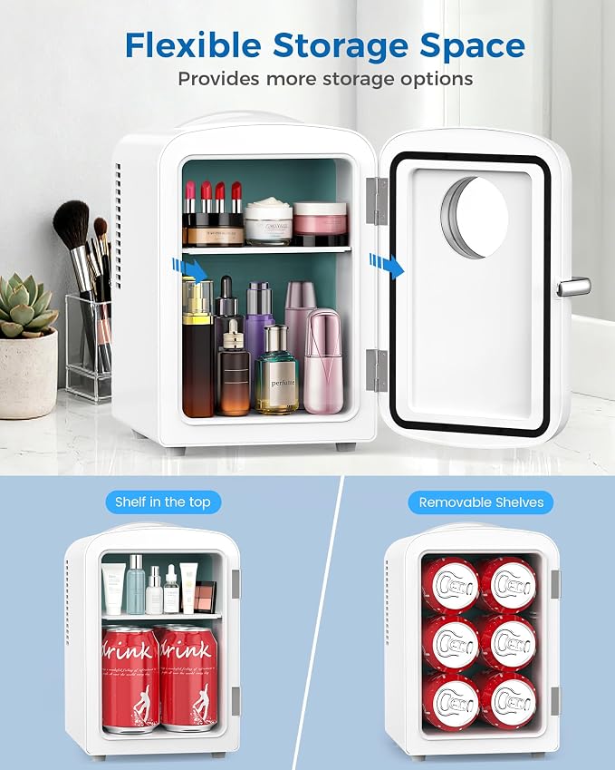 Electactic Mini Fridge for Skincare, 4L/6 Cans Portable Compact Cosmetic Fridge, Desktop Fridge with AC/DC Adapters, Observation Window, Small Cooler and Warmer for Beverage, Makeup, Bedroom, White - Image 5
