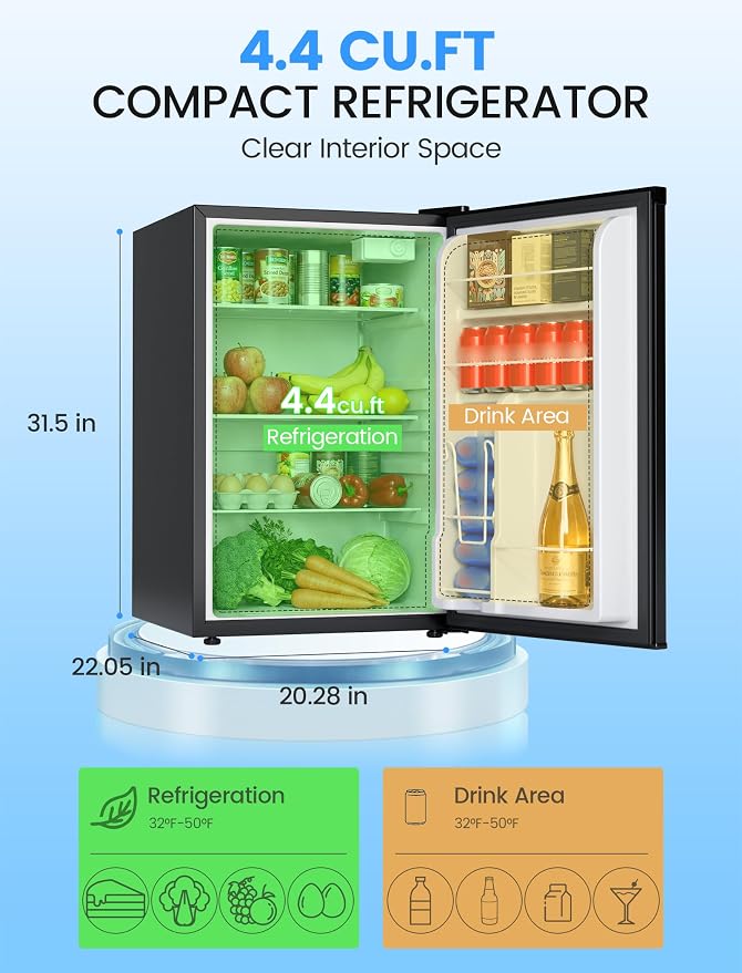 COWSAR 4.4 Cu.Ft Mini Fridge without Freezer for Bedroom, Black | Single Reversible Door, Adjustable Thermostat, Energy Saving, Removable Glass Shelves, Small Refrigerator for Office Dorm - Image 2