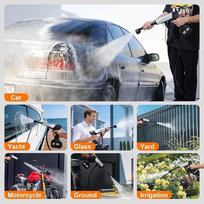 Cordless Pressure Washer Battery Powered,Portable Power Washer with 2pcs 4.5Ah 21V Battery&Charger & 6-in-1 Nozzle,2 Power Level & on/Off Button,Handheld Pressure Washer for Car,Home,Garden Patio - Image 4
