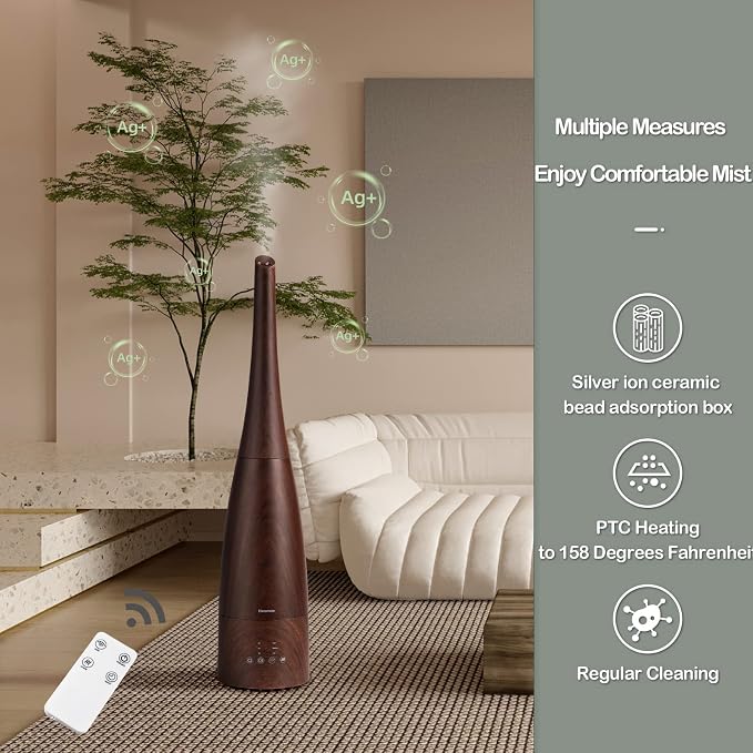 Cool Mist Humidifier，Elecameier Air humidifier for Home/Bedroom with Remote Control 2.3L Smart Air Humidifier for Desk/Office/Bedroom 25dB Whisper Quiet with Auto Shut off dark wood - Image 5