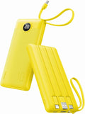 VRURC Portable Charger with Built-in Cables, 10000mAh LED Display USB C Power Bank, Slim Travel Battery Pack with 5 Output 2 Input Compatible with iPhone 17 16 15 13,Samsung,Android etc-Yellow(1 Pack) by Home