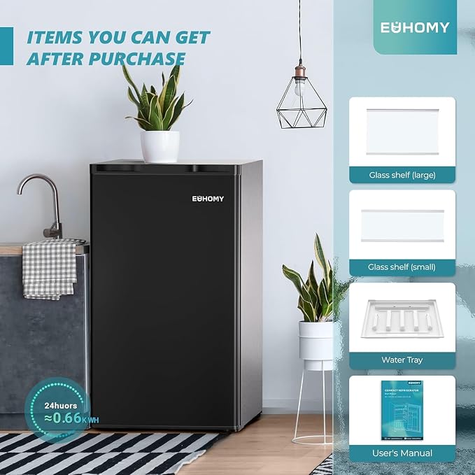EUHOMY 3.2 Cu.Ft Mini Fridge with Freezer, Single Door Compact Refrigerator, Adjustable Thermostat, Mini Refrigerator Energy Saving, Mini fridge for Bedroom, Dorm, Office, Black - Image 6