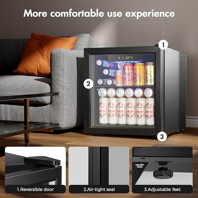 Kismile 1.3 Cu.ft Beverage Refrigerator and Cooler,12 Bottle 48 Can Mini Fridge Glass Door, Digital Temperature Display for Soda, Beer or Wine, Small Drink Dispenser Cooler for Home, Office, Bar - Image 7