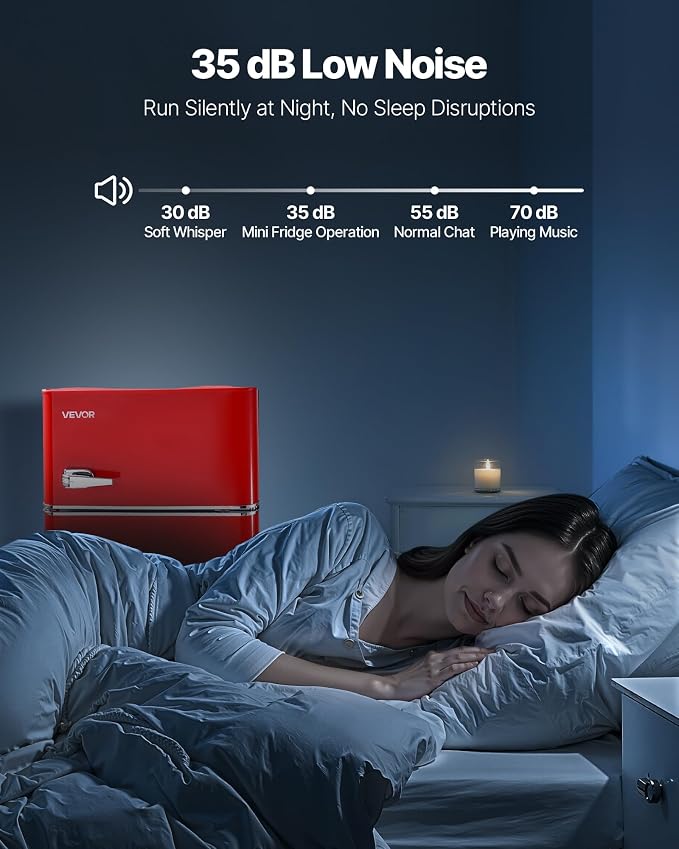 VEVOR 3.2 Cu.Ft Mini Fridge with Freezer, Dual Zone Compact Refrigerator, 7-Mode Adjustable Temp, Energy Efficient Low Noise Dorm Fridge, Small Refrigerator for Bedroom, Office, Retro Red - Image 5