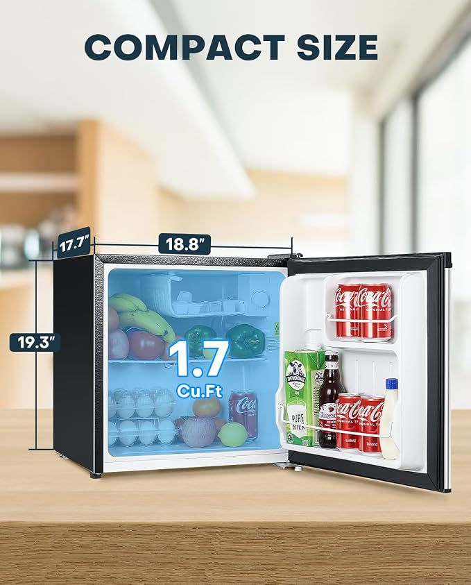 Upstreman 1.7 Cu.ft Mini Fridge with Freezer, Stainless Steel-FR17 | Dorm Essentials, Adjustable Thermostat, Energy Saving, Low Noise, Compact Refrigerator for Dorm, Office, Bedroom - Image 4
