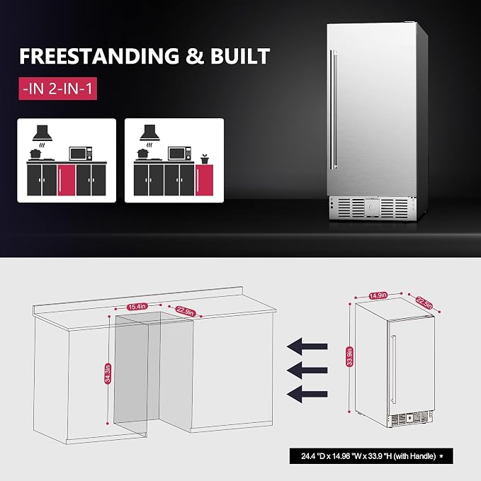15 Inch Beverage Cooler Under Counter Built-in Beverage Refrigerator,127 Cans Mini Fridge with Glass Removable Shelves for Drink Beer Soda Wine Water - Image 7