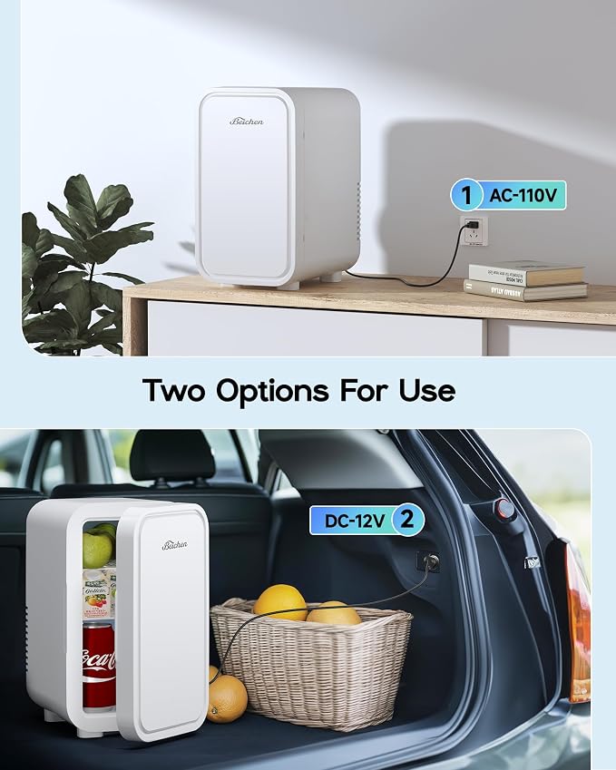 BEICHEN Mini Fridge,6 Liter / 8 Can Small Fridge for Bedroom, Car, Office | AC100-120 V/DC 12 V Portable Thermoelectric Cooler & Warmer for Skincare, Food, Drinks,White - Image 6