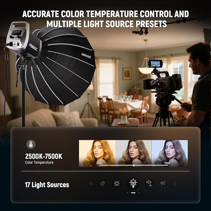 NEEWER Pro 600W RGB LED Video Light APP/2.4G/DMX Control, 2500-7500K 52500lx/1m - Image 5