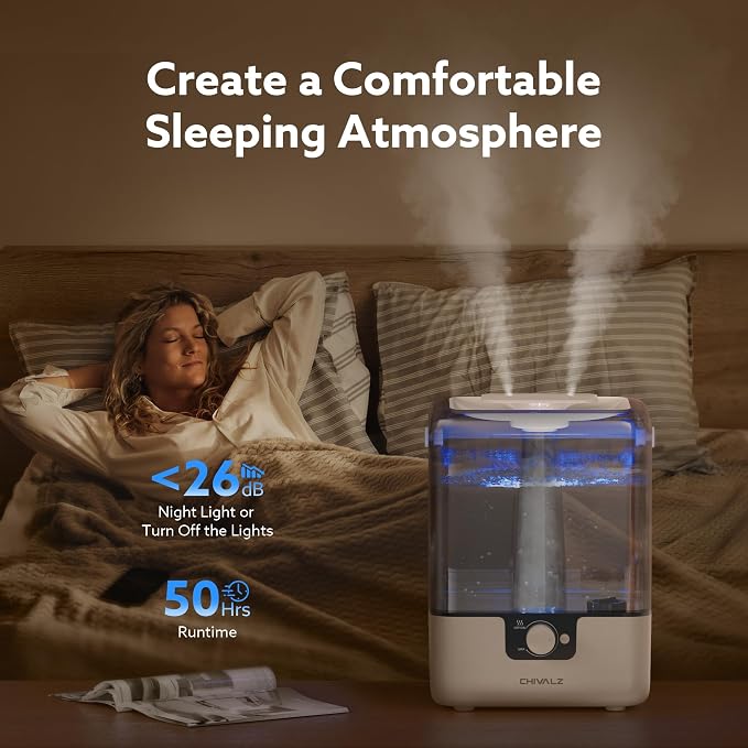 CHIVALZ Humidifiers for Bedroom Large Room Home, 6L Cool Mist Humidifier for Baby and Plant, Oil Diffuser, Top Fill Humidifier with Night Light, Quiet 26dB, Up to 50H, White 1Pack - Image 3