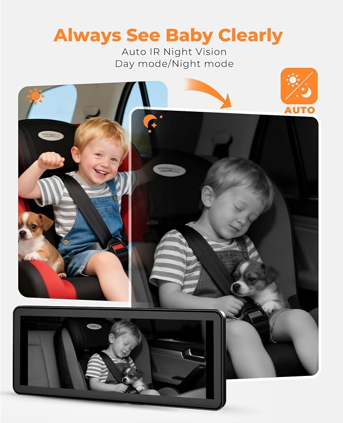 Luckview BM5PRO Dual Camera Baby Car Monitor, 7.2 Inch 1080P Split Screen - Image 5