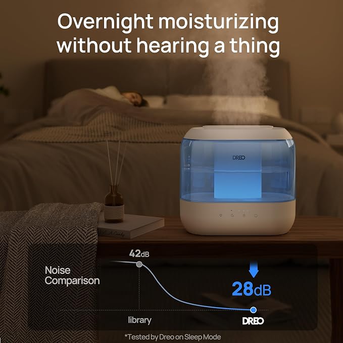 Dreo Humidifiers for Bedroom, 4L Top Fill for Large Room, 36H Runtime, 28 dB Quiet Supersized Cool Mist Air Humidifier for Baby Nursery, Plants, Indoor, Night Light, Easy to Clean & Fill, Blue - Image 6