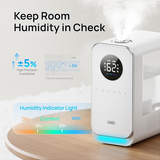 DREO Humidifiers for Bedroom, Top-filled Smart Quiet Cool Mist Humidifier for Large Room Home, Oil Diffuser & Nightlight, 50Hours Runtime for Indoor Plants, with Alexa/Google, White - Image 4