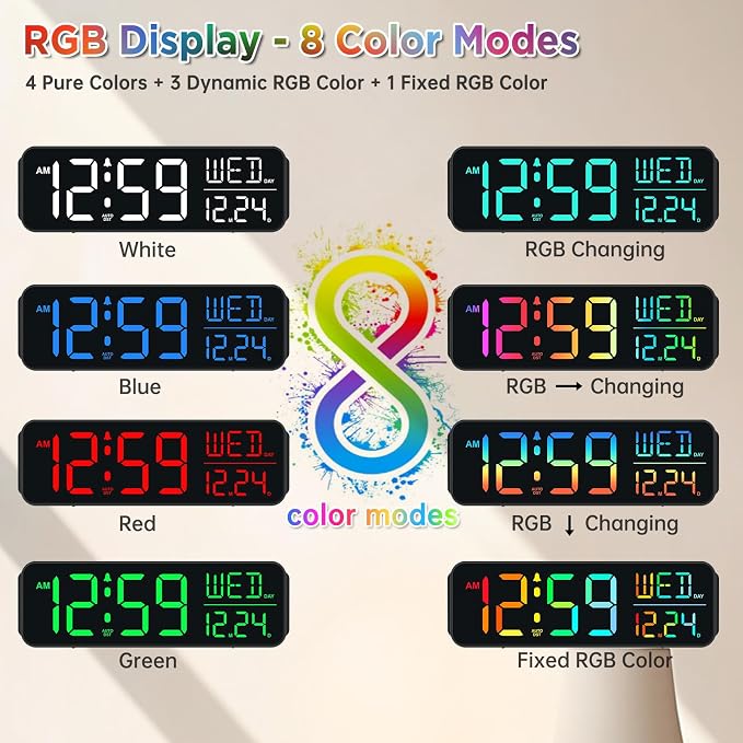 Peakeep Digital Alarm Clock for Bedrooms, Date Day of Week Large Display - Image 3