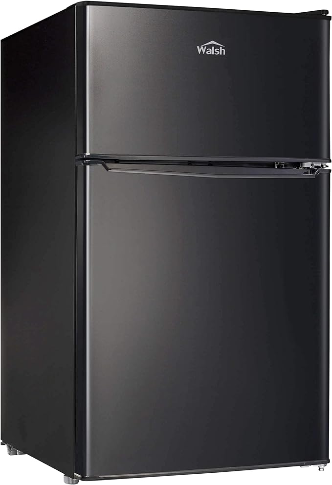 Walsh Compact Refrigerator, Dual Door Mini Fridge, Energy Efficient, Adjustable Mechanical Thermostat with Freezer, Reversible Doors with Leveling Front Legs, 3.1 Cu Ft, Black by Walsh