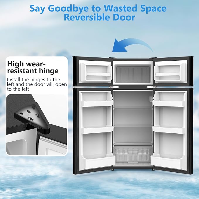 4.5 Cu.Ft Mini Fridge with Freezer, 2 Door Compact Refrigerator, Small Fridge with Adjustable Thermostat Energy Ultra Quiet, Mini Fridge Removable Glass Shelves for Bedroom Office Dorm Black - Image 5