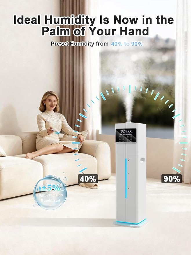 9L/2.4Gal Smart Cool Mist Humidifier, Top Fill Quiet Humidifier Large Room, Covers 550ft², App & Remote Control, 60H Runtime, 7 Colors Light, 4 Mist Modes Humidifiers for Bedroom, Office, White - Image 8