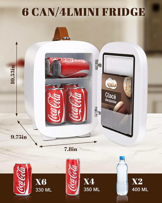 FANSEXPERT Mini Fridge for Bedroom, 4 Liter/6 Cans Skin Care Fridge Small Refrigerator, AC/DC Portable Mini Cooler & Warmer, Small Cosmetic Fridge for Camping, Dorm, Office, Car (White) - Image 2