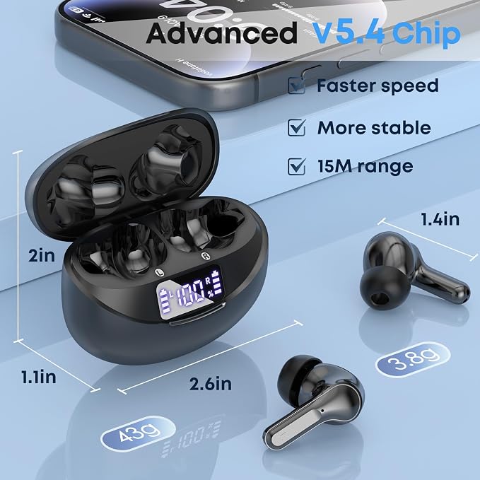 Wireless Earbuds Bluetooth 5.4 Headphones, Noise Cancelling Mic Ear Buds with 50H Playback, LED Digital Display, IPX7 Waterproof Earphones for Office/Running/Workout - Image 7