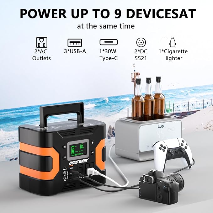 HOWEASY Portable Power Station 300W, 236Wh Solar Generator with Pure Sine Wave 110V AC Output, Backup Lithium Battery with LED Light for Outdoor Camping Travel Home Blackout - Image 3
